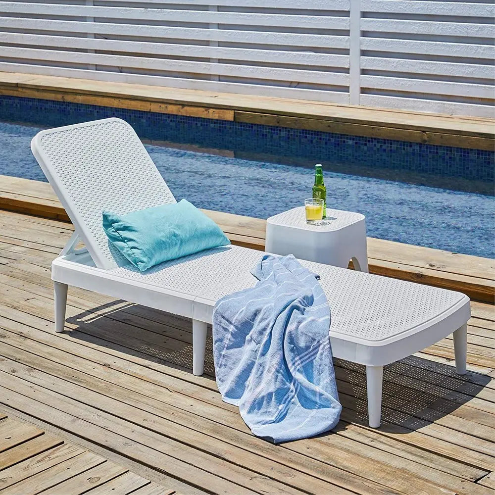 75" White Heavy Duty Plastic Outdoor Stacking Chaise Lounge - NOBLE HOME INTERIORS