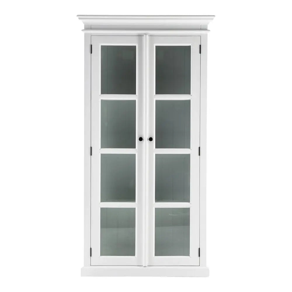 75" White Wood and Glass Double Door Storage Cabinet - NOVA HOME FURNITURE
