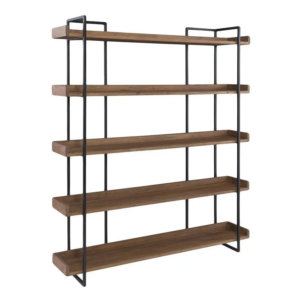 76" Brown and Black Metal and Wood Five Tier Bookcase - NOBLE HOME INTERIORS
