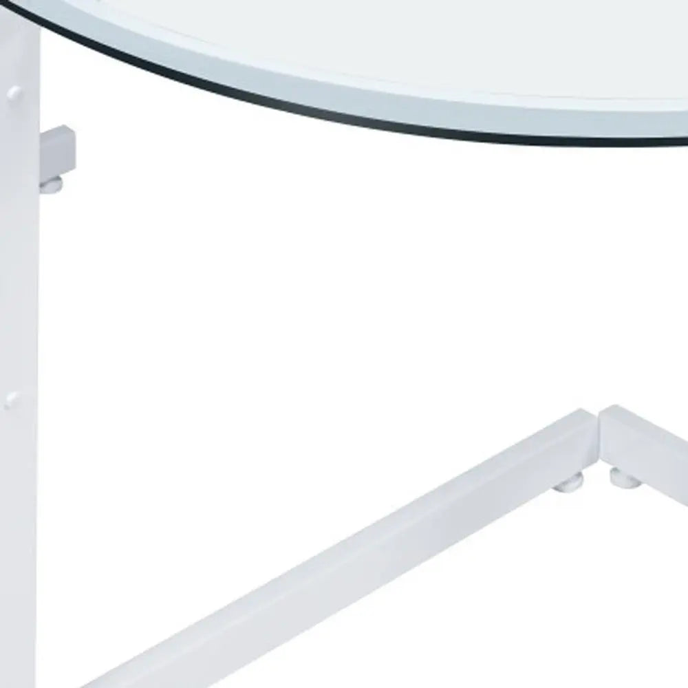 78" Clear and White Glass and Metal Corner Computer Desk - NOBLE HOME INTERIORS