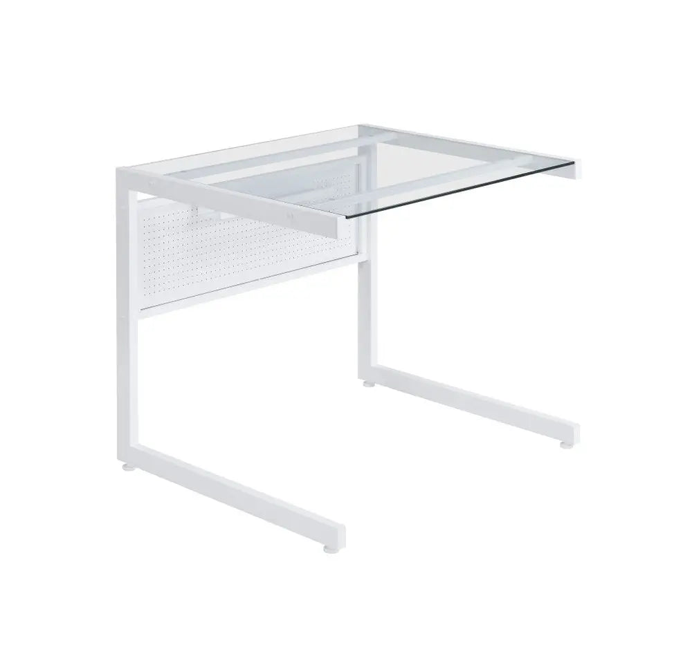 78" Clear and White Glass and Metal Corner Computer Desk - NOBLE HOME INTERIORS