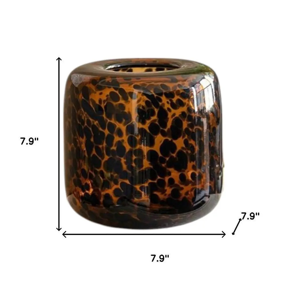 8" Amber And Black Animal Print Glass Round Table Vase - NOBLE HOME INTERIORS