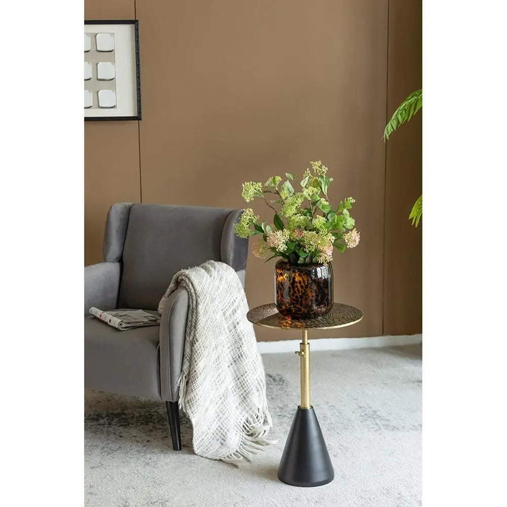 8" Amber And Black Animal Print Glass Round Table Vase - NOBLE HOME INTERIORS