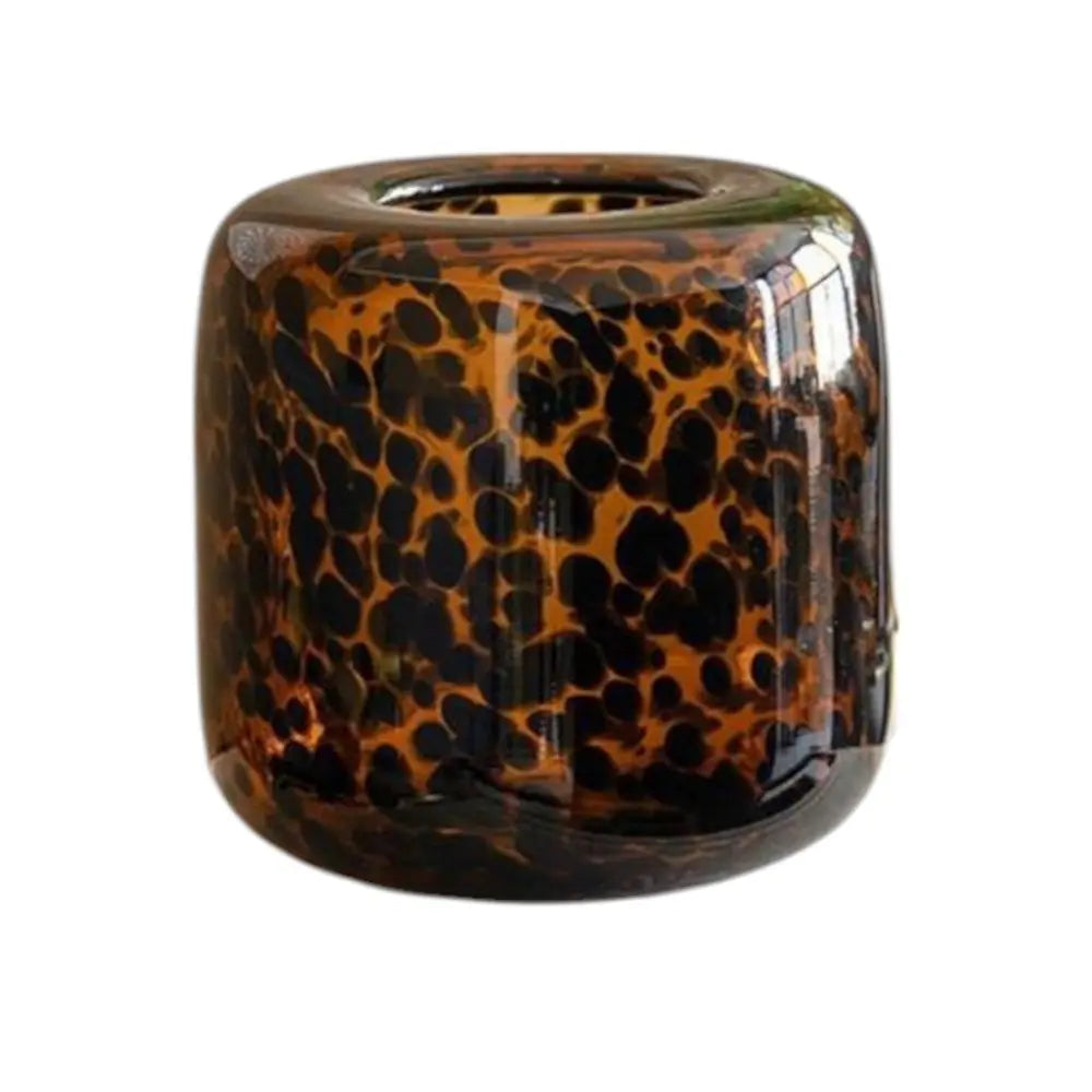 8" Amber And Black Animal Print Glass Round Table Vase - NOBLE HOME INTERIORS