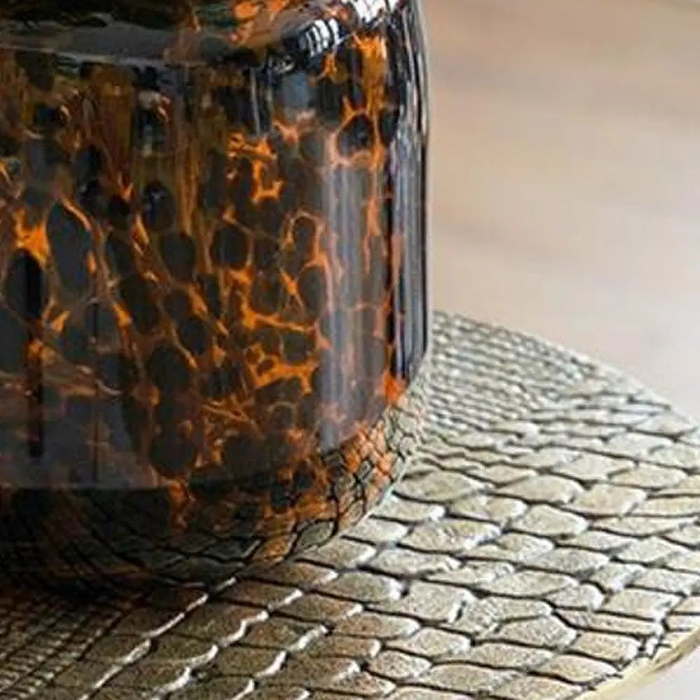 8" Amber And Black Animal Print Glass Round Table Vase - NOBLE HOME INTERIORS