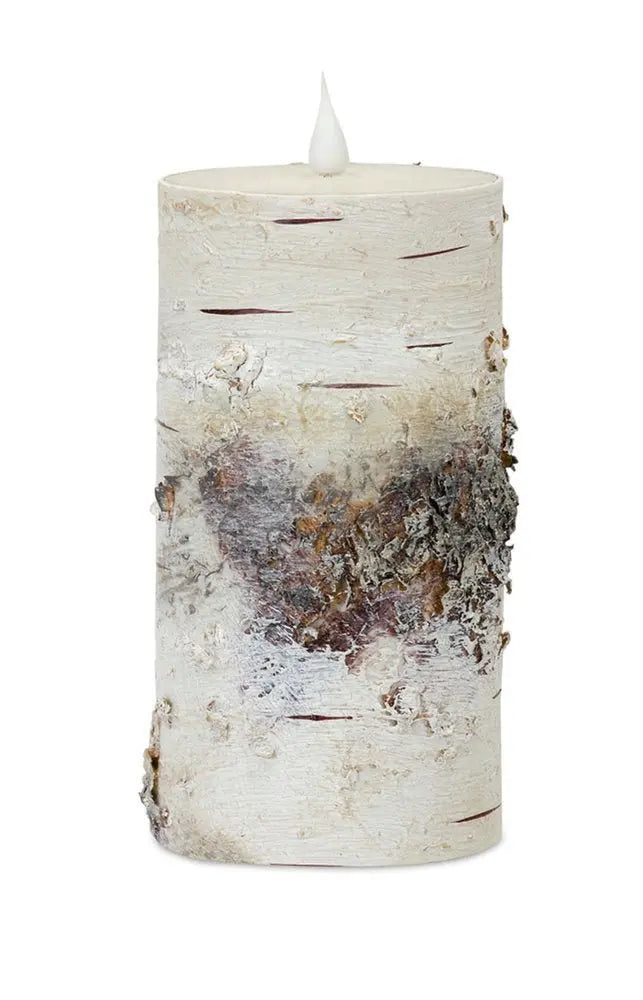 8" Beige and Ivory Faux Birchwood Flameless Pillar Candle - NOBLE HOME INTERIORS