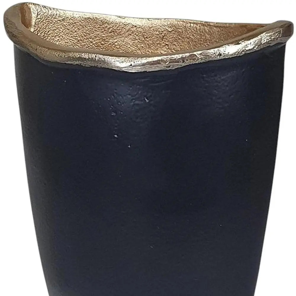 8" Black And Gold Cast Aluminum Oval Table Vase - NOBLE HOME INTERIORS
