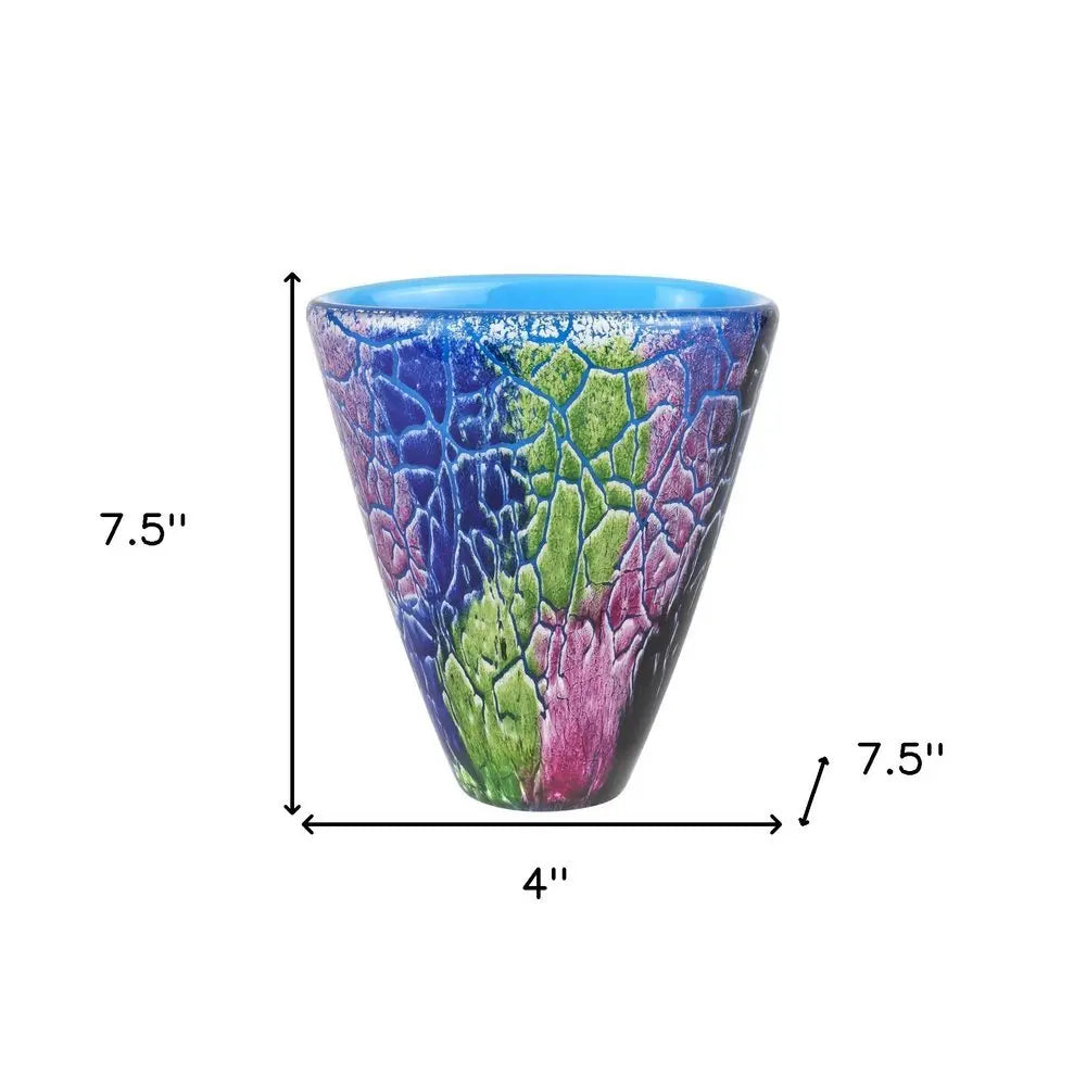 8" Blue and Green Murano Glass Abstract Oval Table Vase - NOBLE HOME INTERIORS