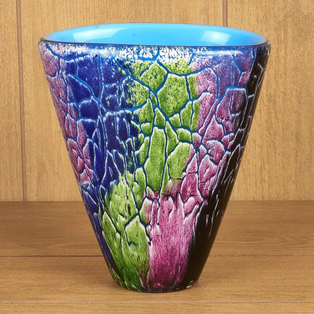 8" Blue and Green Murano Glass Abstract Oval Table Vase - NOBLE HOME INTERIORS