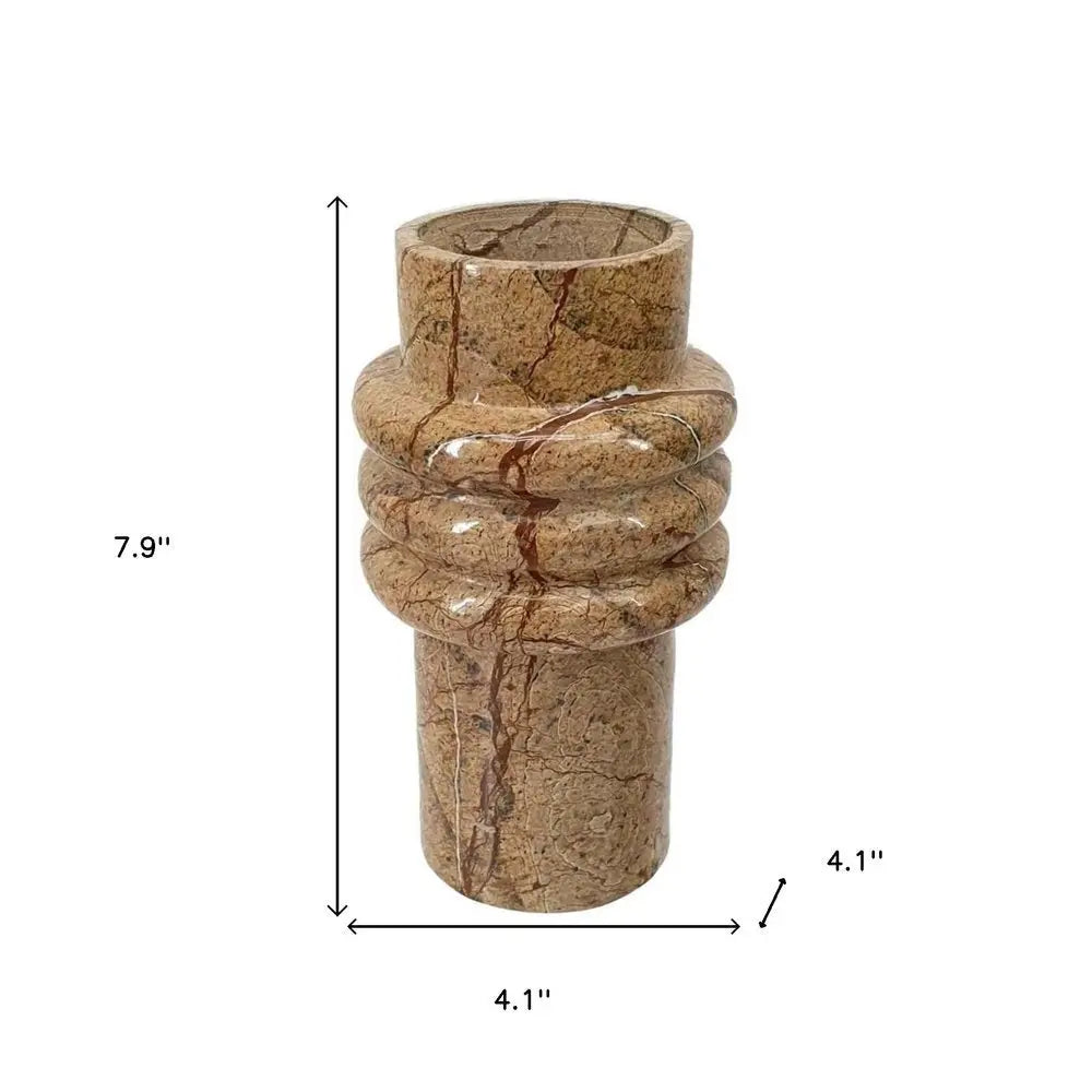 8" Brown Genuine Marble Ridged Table Vase - NOBLE HOME INTERIORS