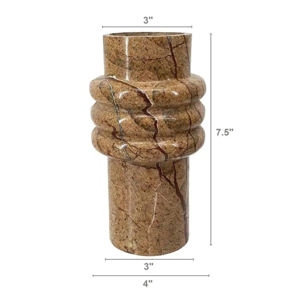 8" Brown Genuine Marble Ridged Table Vase - NOBLE HOME INTERIORS