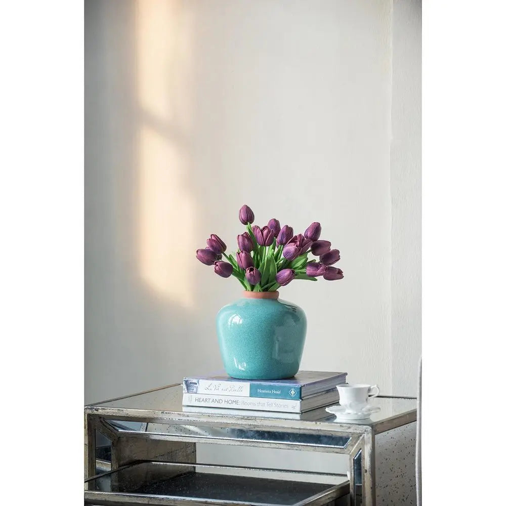 8" Brown Round Ceramic Table Vase - NOBLE HOME INTERIORS