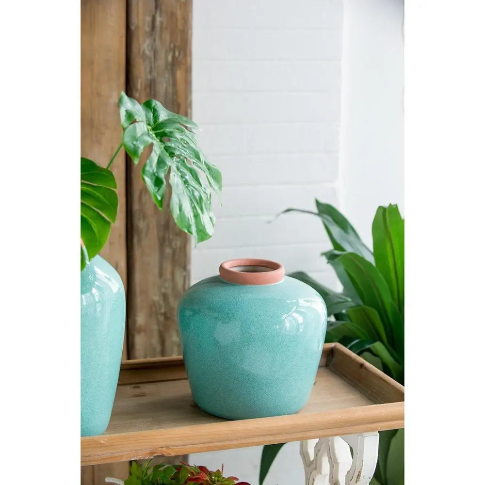 8" Brown Round Ceramic Table Vase - NOBLE HOME INTERIORS