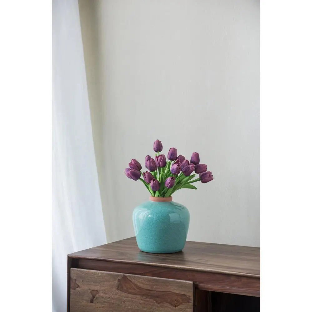 8" Brown Round Ceramic Table Vase - NOBLE HOME INTERIORS