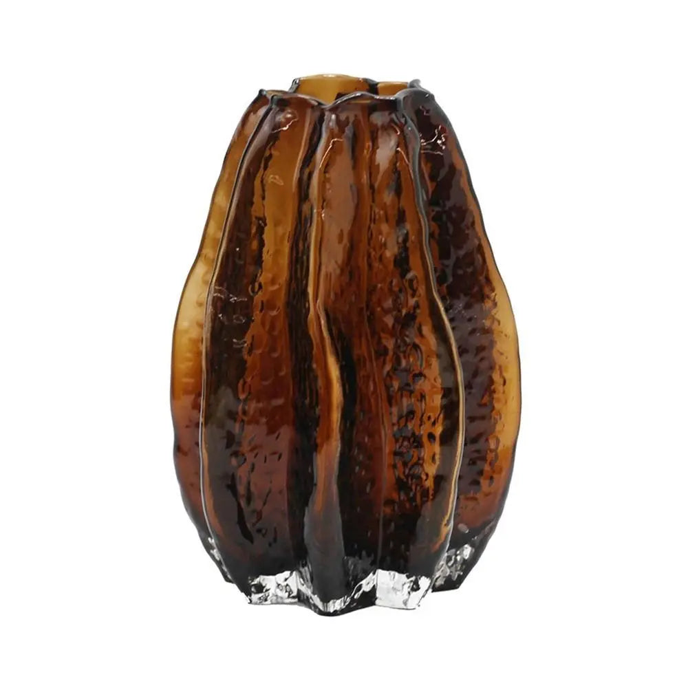 8" Burnt Umber Wavy Glass Table Vase - NOBLE HOME INTERIORS