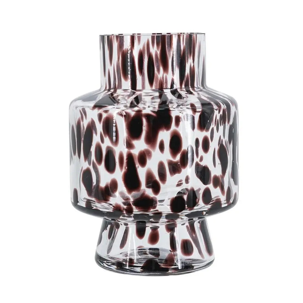 8" Clear Burgundy And Black Abstract Cylinder Glass Table Vase - NOBLE HOME INTERIORS