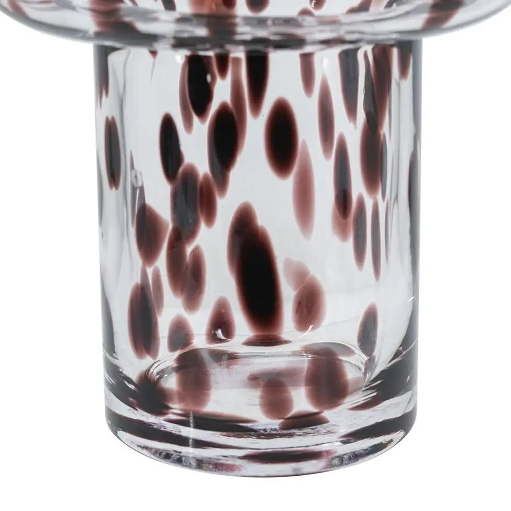 8" Clear Burgundy And Black Abstract Cylinder Glass Table Vase - NOBLE HOME INTERIORS