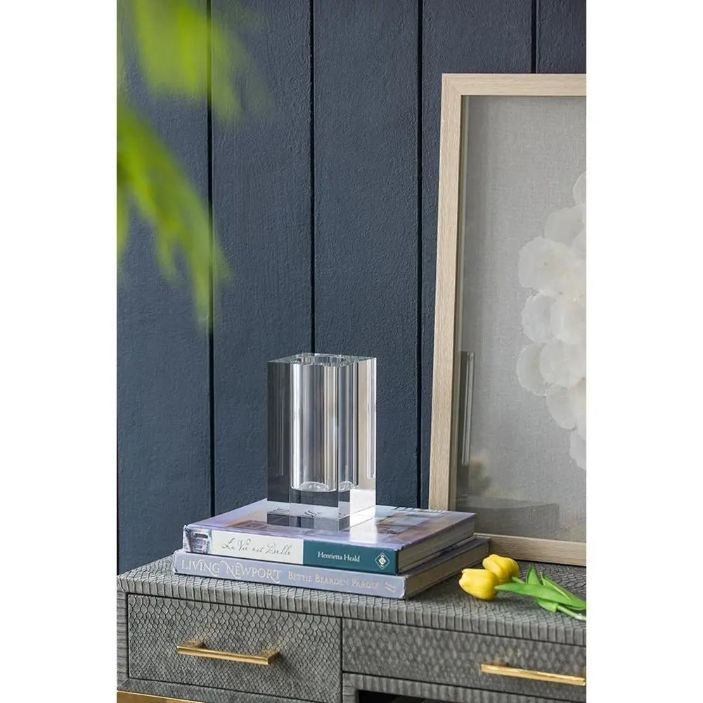 8" Clear Square Glass Table Vase - NOBLE HOME INTERIORS