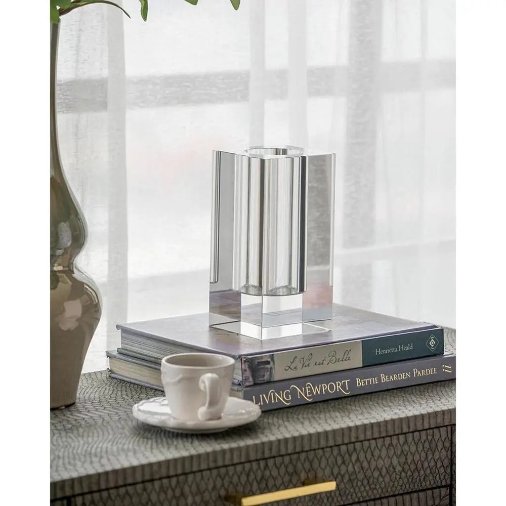 8" Clear Square Glass Table Vase - NOBLE HOME INTERIORS