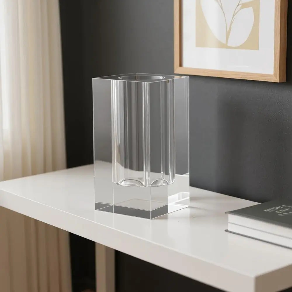 8" Clear Square Glass Table Vase - NOBLE HOME INTERIORS