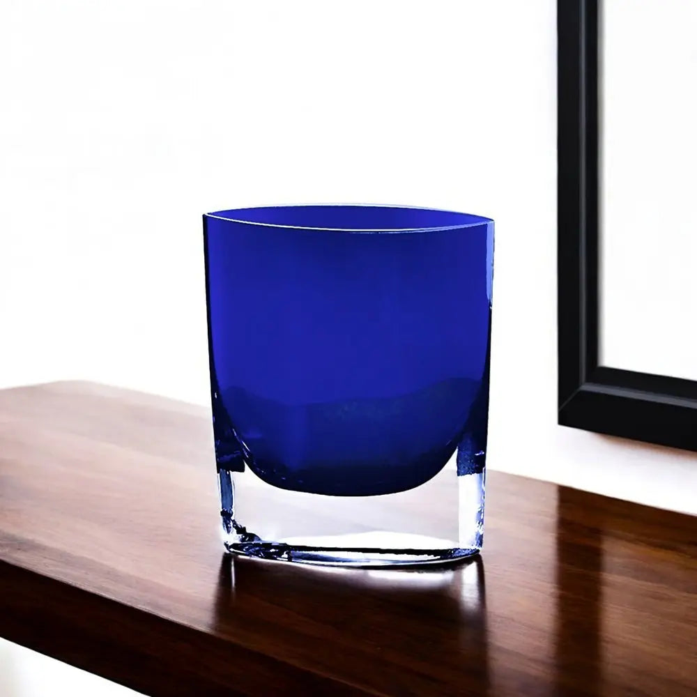 8" Cobalt And Clear Oval Lead Free Crystal Table Vase - NOBLE HOME INTERIORS