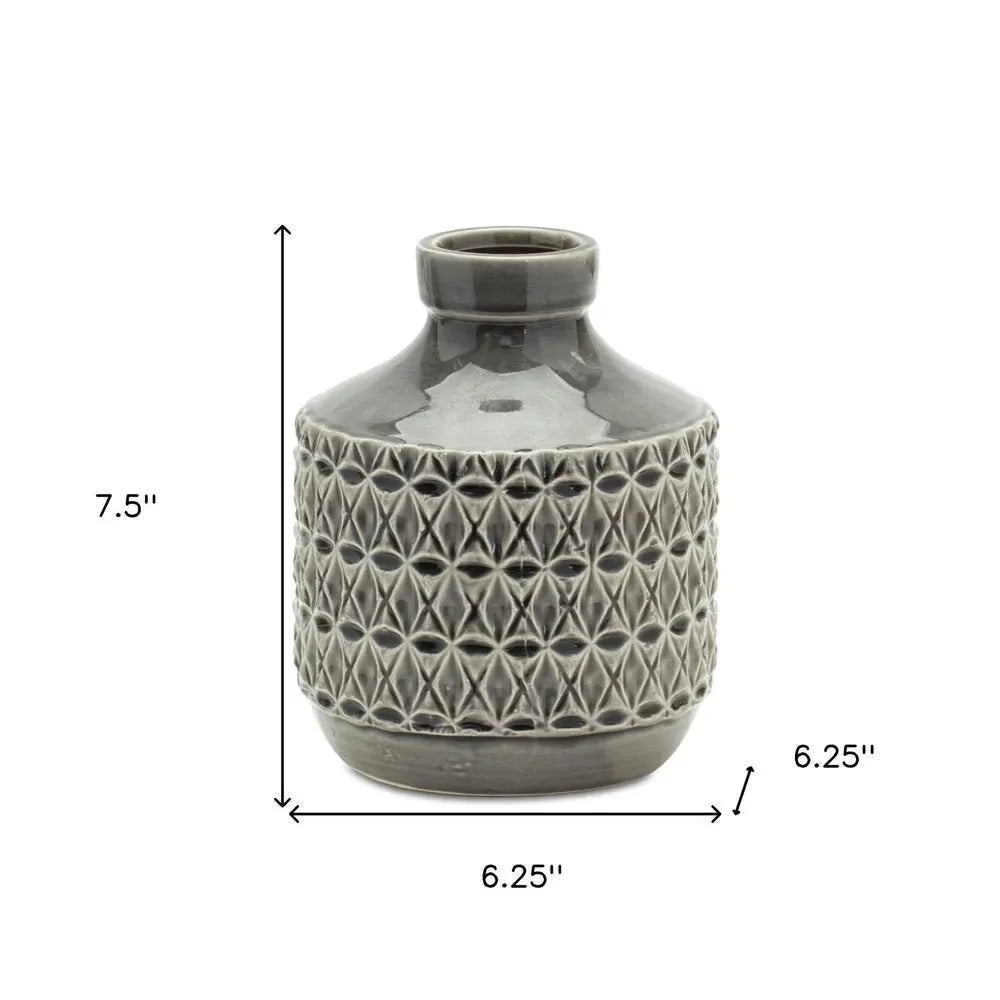 8" Gray Geometric Bud Terracotta Table Vase - NOBLE HOME INTERIORS