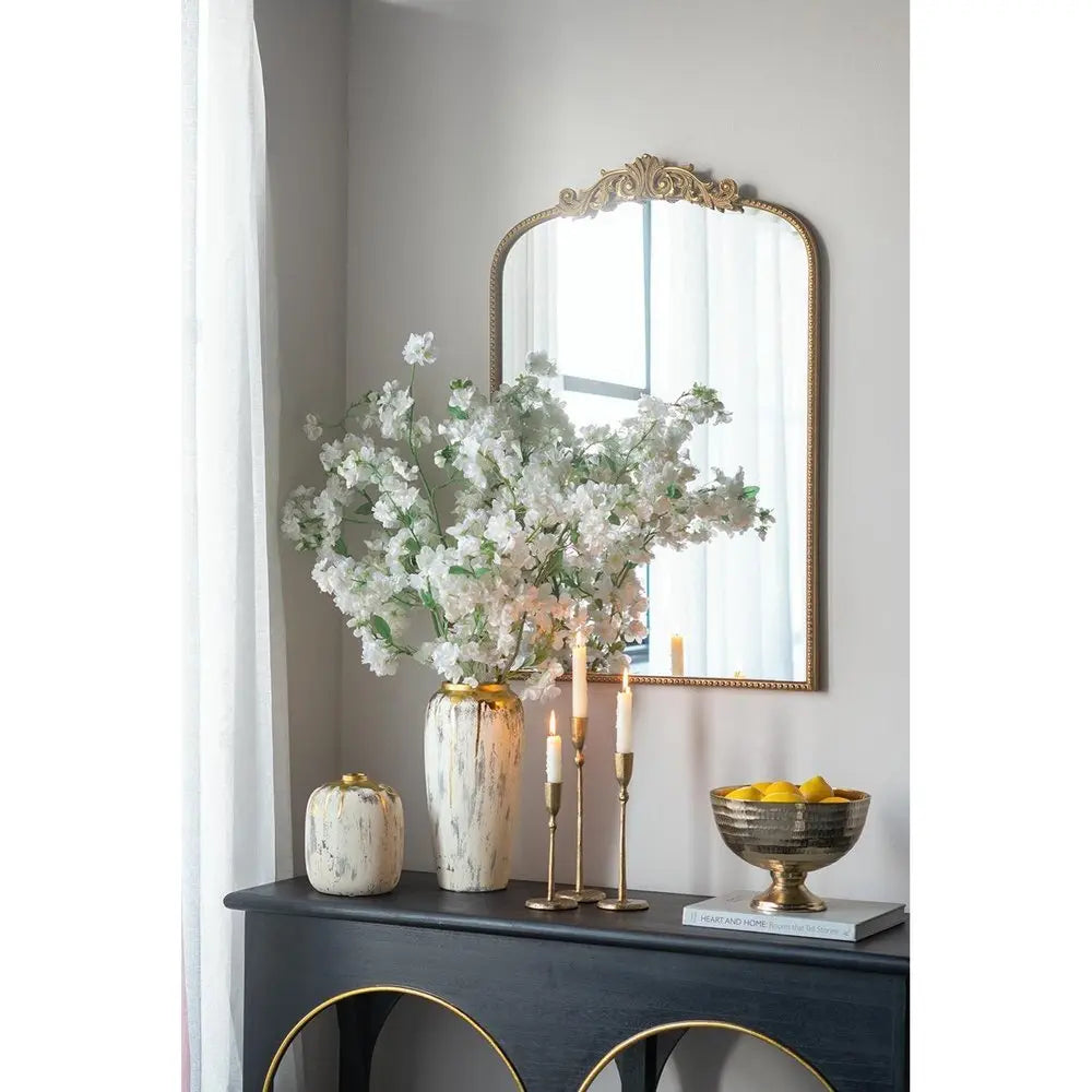 8" Gray Ivory And Gold Modern Abstract Ceramic Table Vase - NOBLE HOME INTERIORS