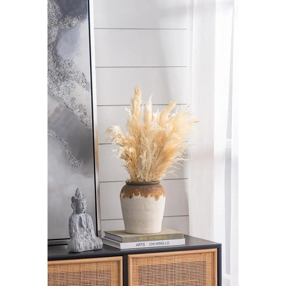 8" Ivory and Brown Ceramic Round Jug Vase - NOBLE HOME INTERIORS