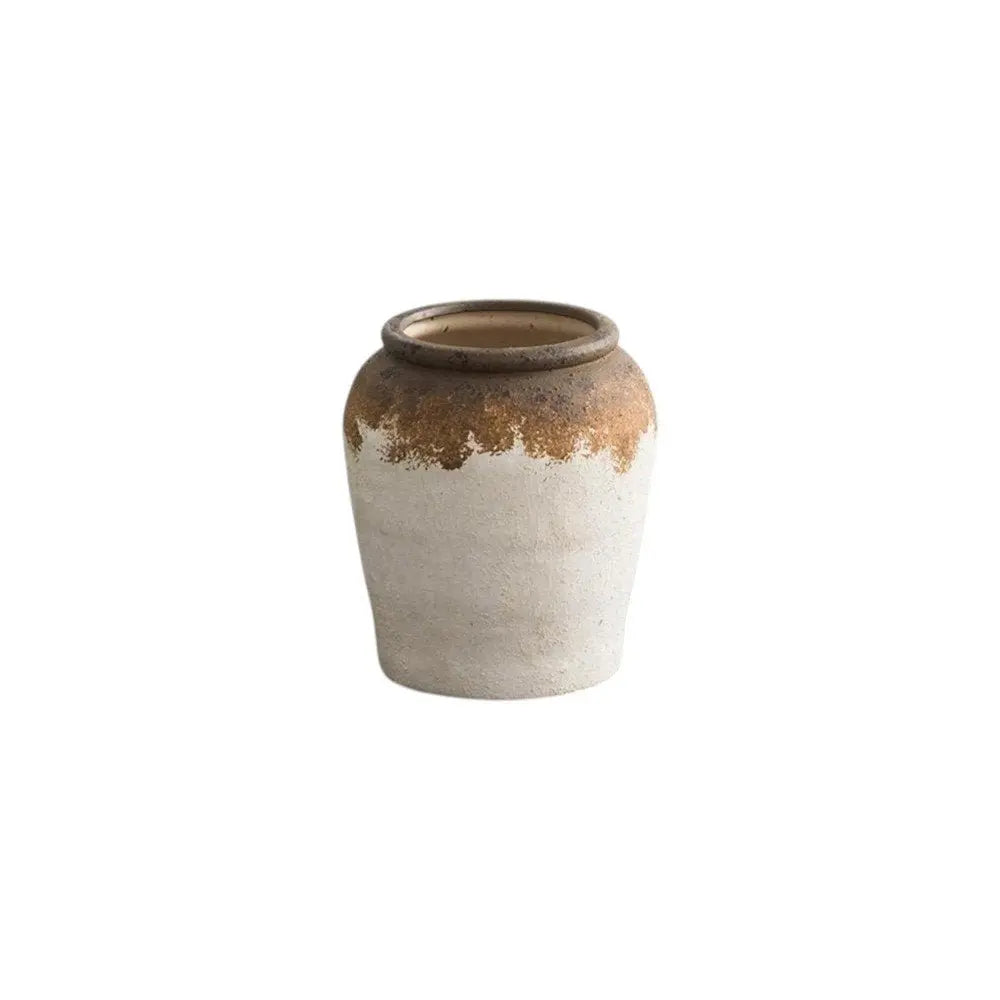 8" Ivory and Brown Ceramic Round Jug Vase - NOBLE HOME INTERIORS