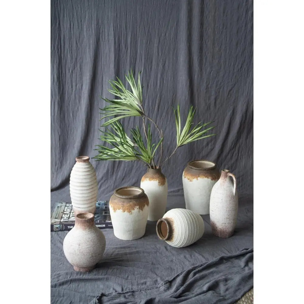 8" Ivory And Brown Round Ceramic Table Vase - NOBLE HOME INTERIORS