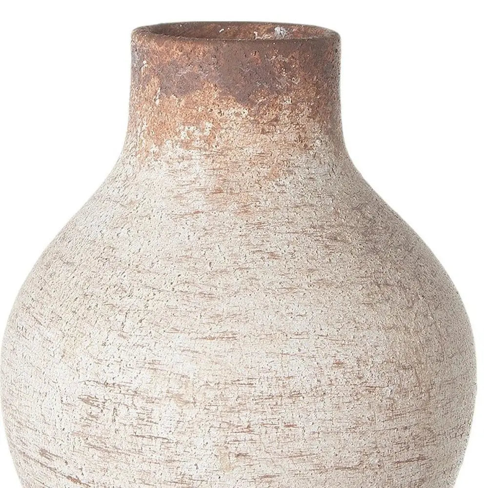 8" Ivory And Brown Round Ceramic Table Vase - NOBLE HOME INTERIORS