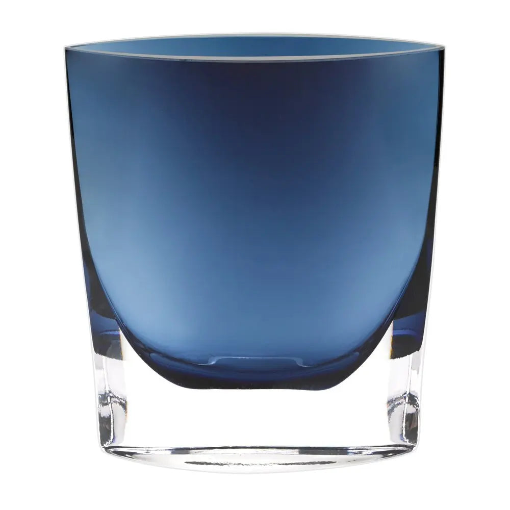 8" Midnight Blue And Clear Oval Crystal Glass Table Vase - NOBLE HOME INTERIORS