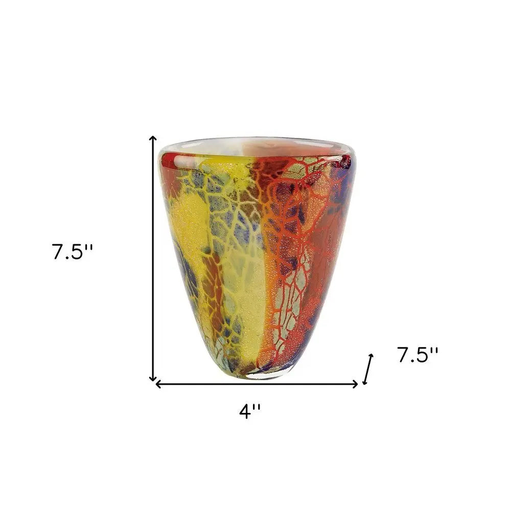 8" Orange Red and Yellow Murano Glass Abstract Oval Table Vase - NOBLE HOME INTERIORS