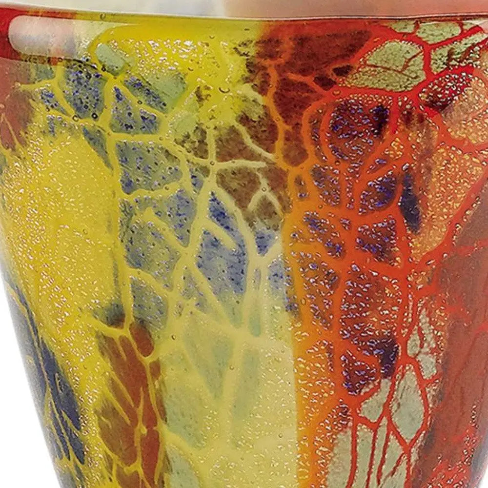 8" Orange Red and Yellow Murano Glass Abstract Oval Table Vase - NOBLE HOME INTERIORS