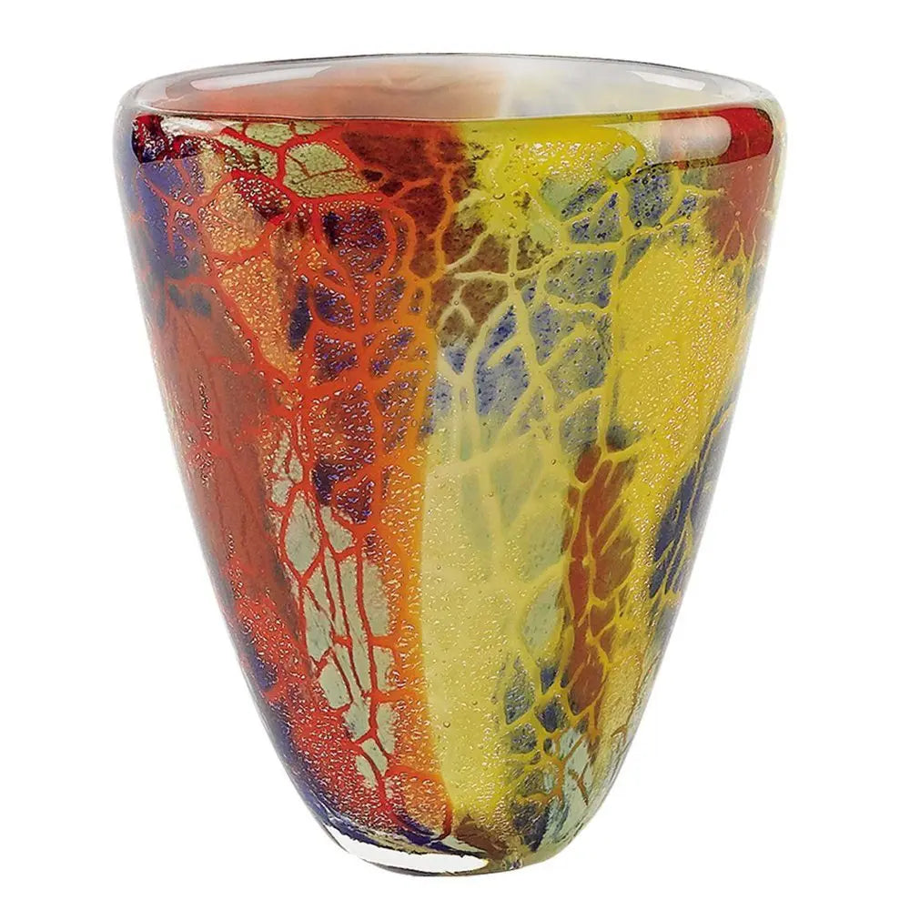 8" Orange Red and Yellow Murano Glass Abstract Oval Table Vase - NOBLE HOME INTERIORS