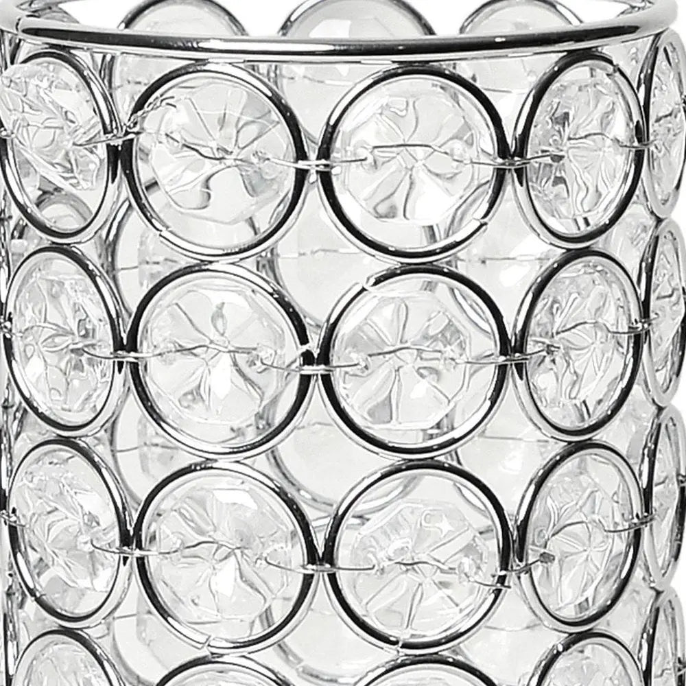 8" Silver And Clear Faux Crystal And Metal Cylinder Table Vase - NOBLE HOME INTERIORS