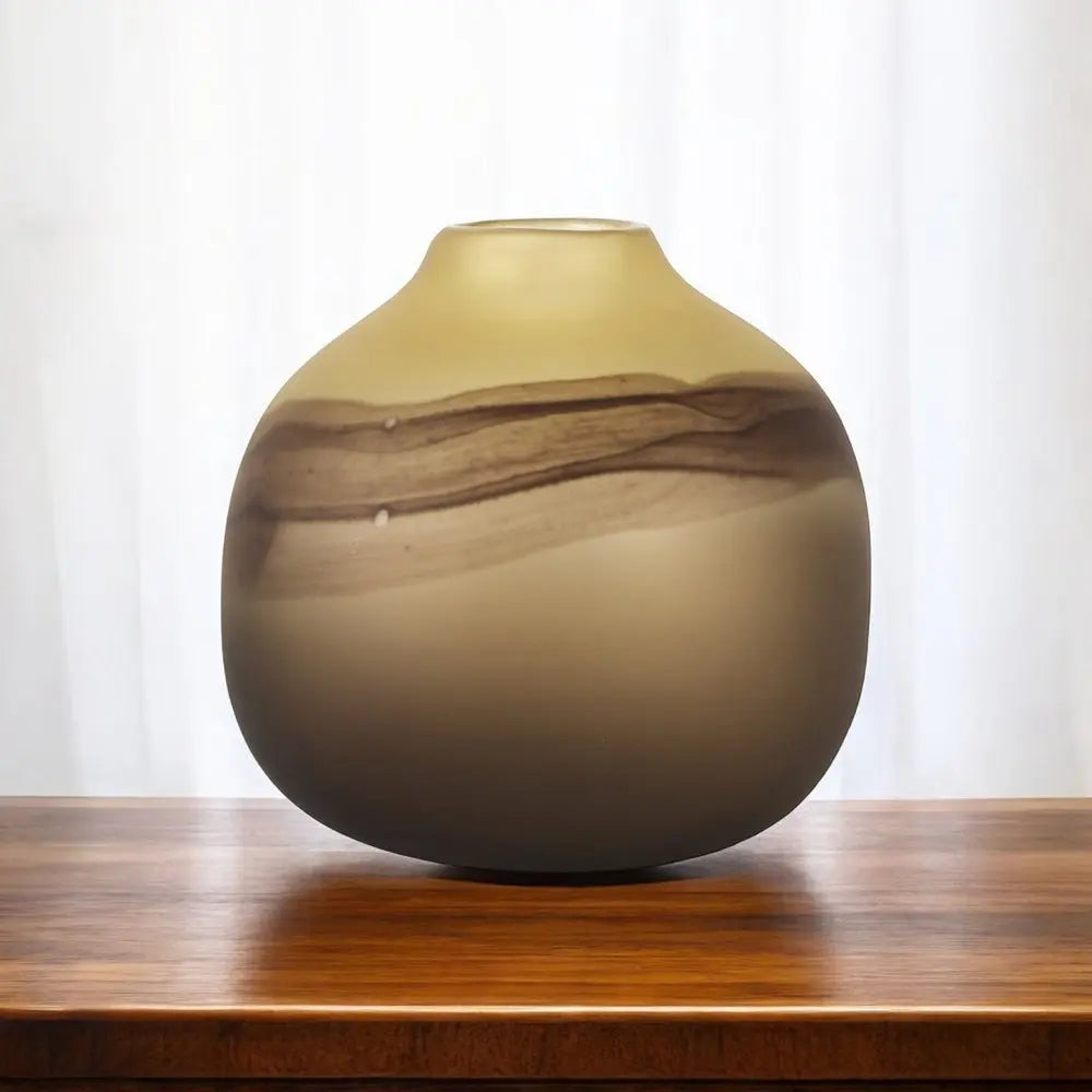 8" Yellow Abstract Cylinder Crystal Glass Table Vase - NOBLE HOME INTERIORS