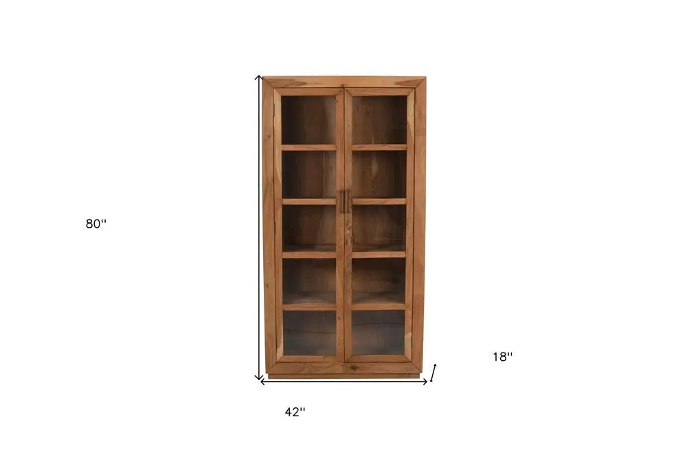 80" Brown Solid Wood Display Stand With Two Doors - NOVA HOME FURNITURE