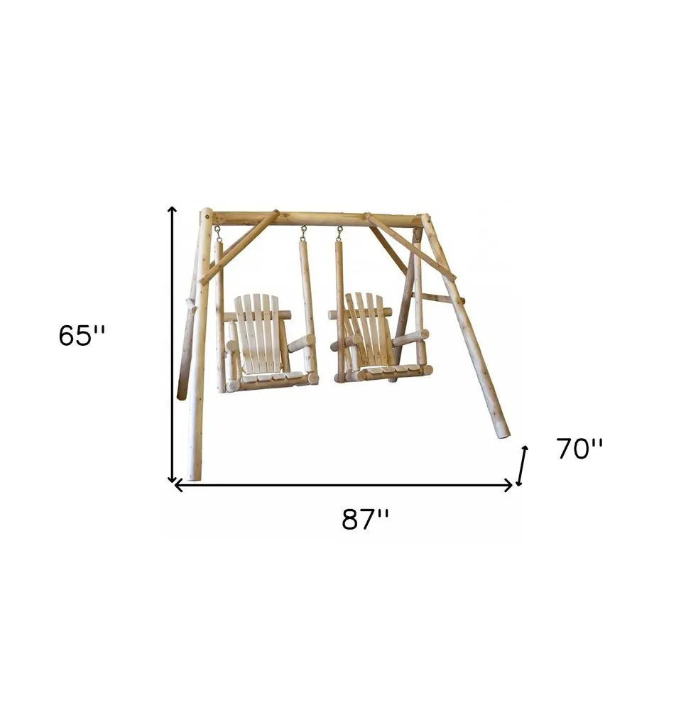 87" X 70" X 65" Natural Wood Double Chair Swing - NOBLE HOME INTERIORS