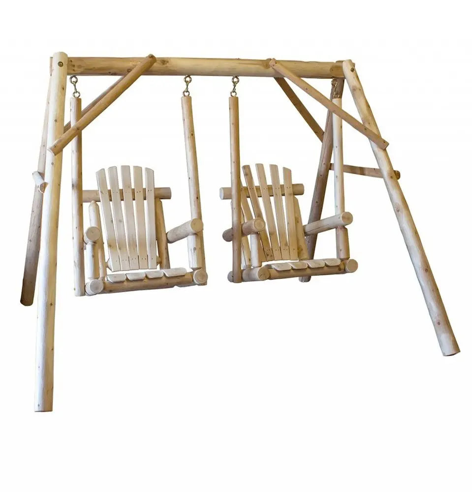 87" X 70" X 65" Natural Wood Double Chair Swing - NOBLE HOME INTERIORS
