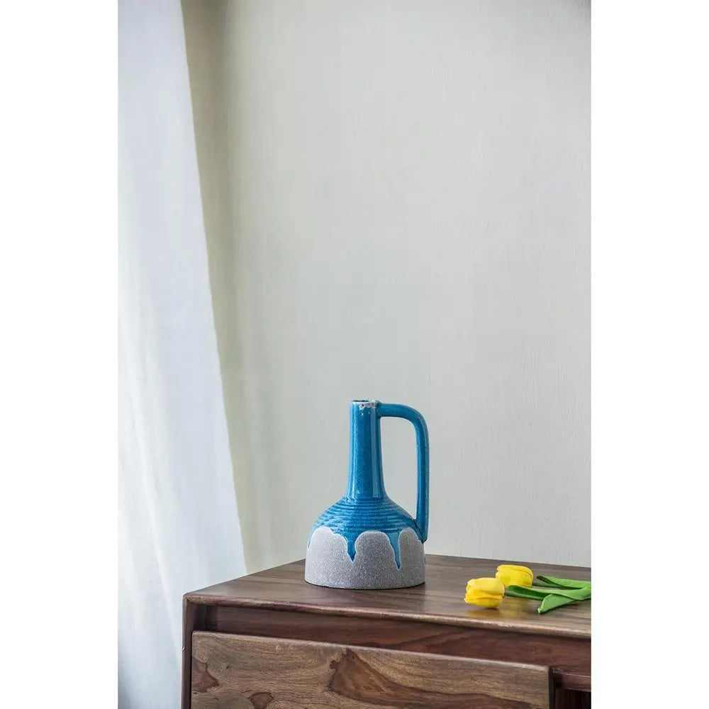 9" Blue and Gray Bud Ceramic Jug Vase With Does Not Apply - NOBLE HOME INTERIORS