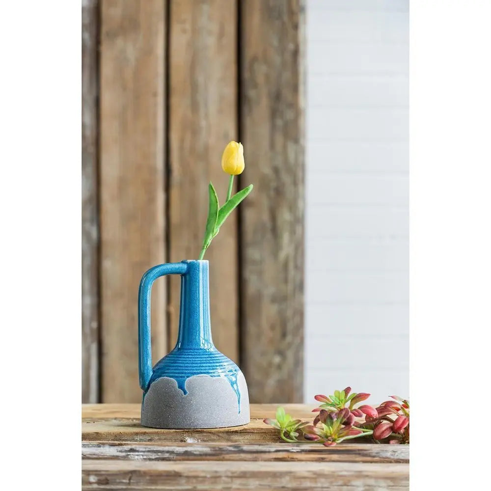 9" Blue and Gray Bud Ceramic Jug Vase With Does Not Apply - NOBLE HOME INTERIORS