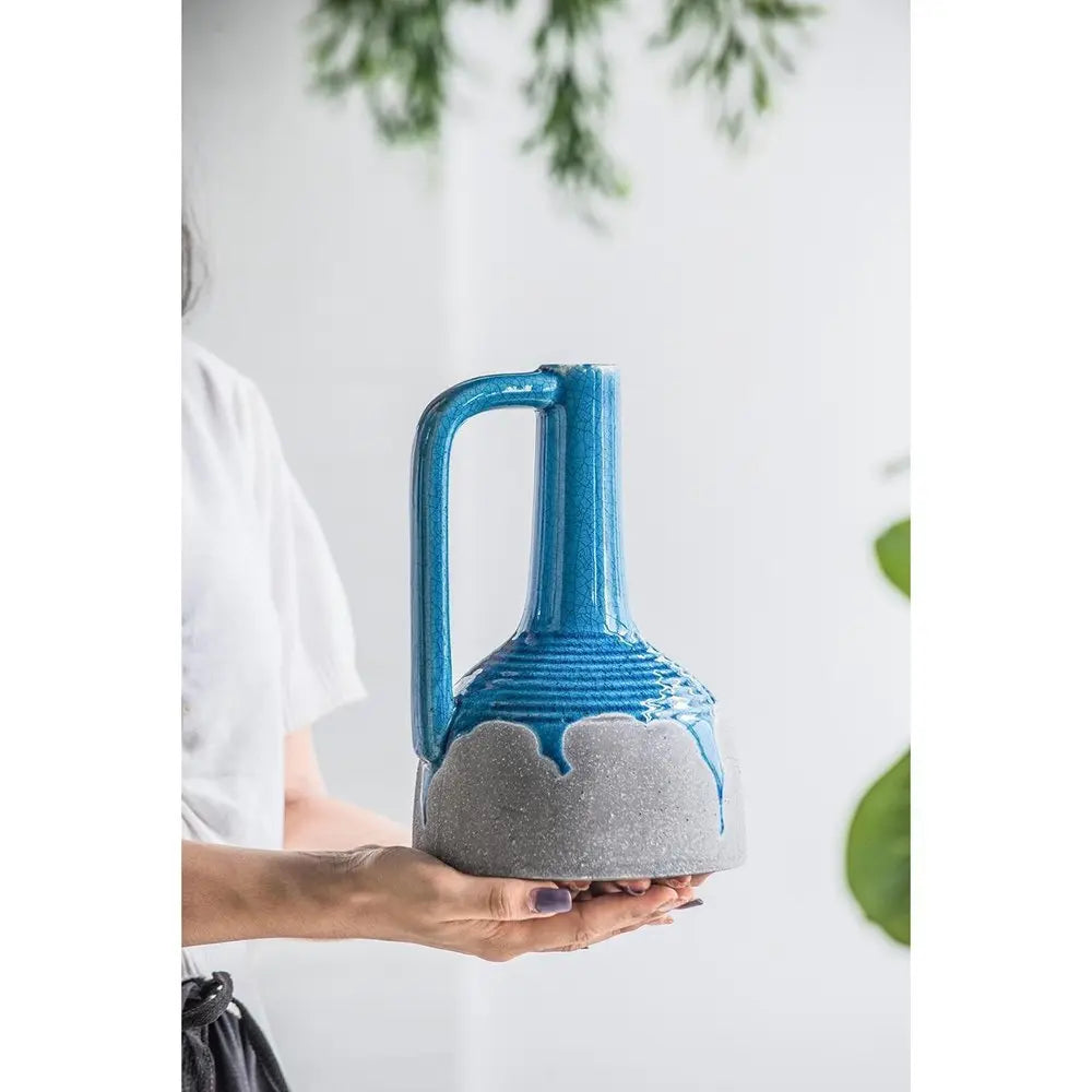 9" Blue and Gray Bud Ceramic Jug Vase With Does Not Apply - NOBLE HOME INTERIORS