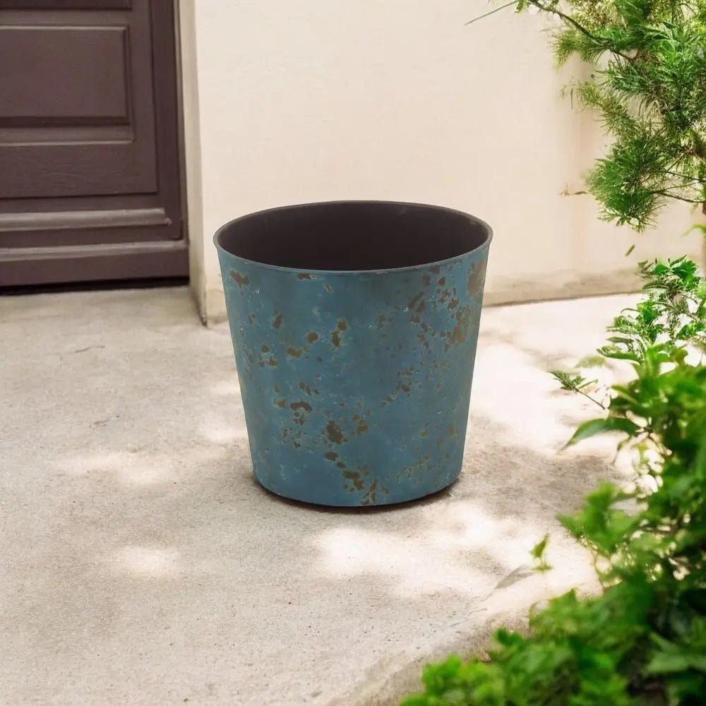 9" Blue Recycled Plastic Indoor Outdoor Round Pot Planter - NOBLE HOME INTERIORS