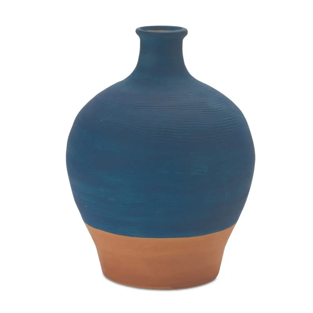 9" Blue Round Ceramic Urn - NOBLE HOME INTERIORS