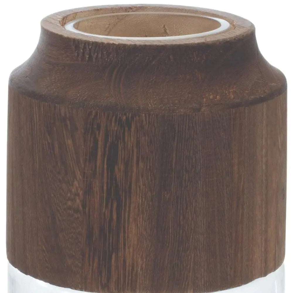 9" Brown And Clear Round Glass Table Vase - NOBLE HOME INTERIORS