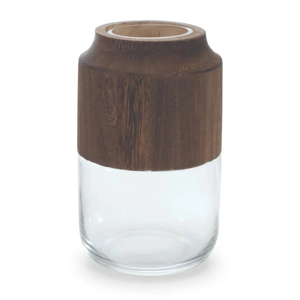 9" Brown And Clear Round Glass Table Vase - NOBLE HOME INTERIORS