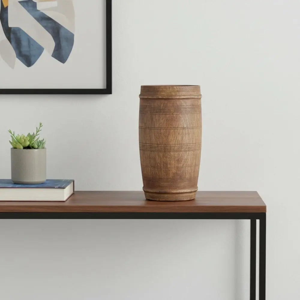 9" Brown Cylinder Solid Wood Table Vase - NOBLE HOME INTERIORS