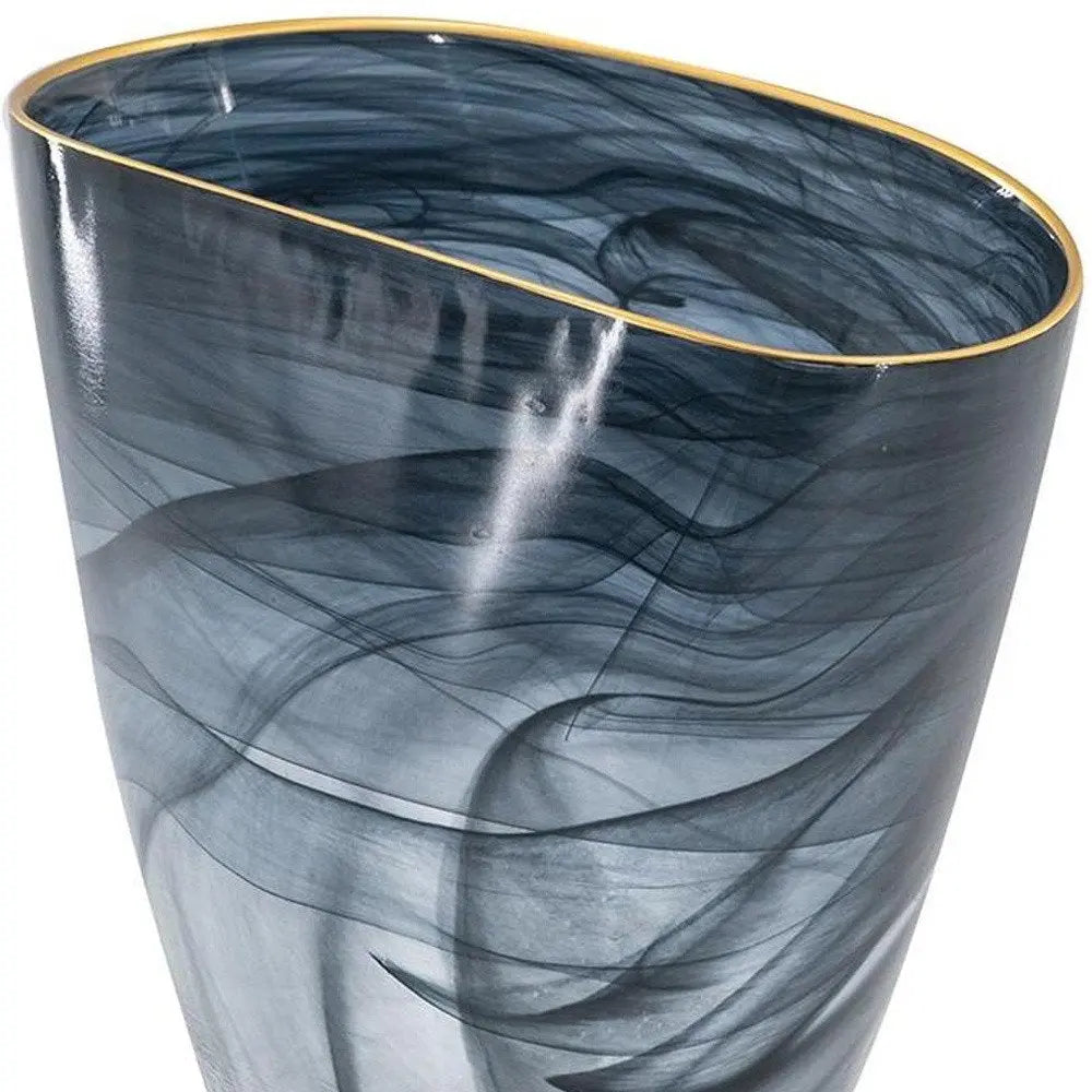 9" Charcoal Abstract Swirl Art Glass Table Vase - NOBLE HOME INTERIORS
