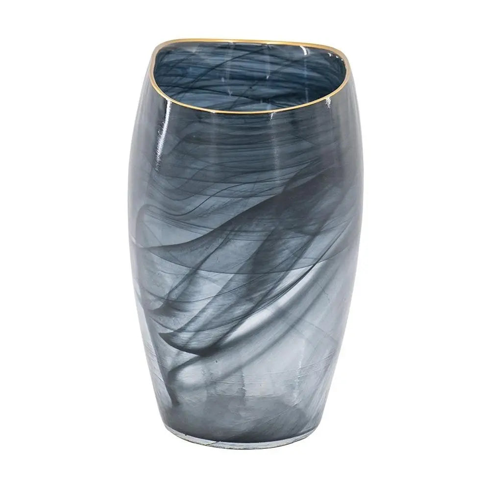9" Charcoal Abstract Swirl Art Glass Table Vase - NOBLE HOME INTERIORS